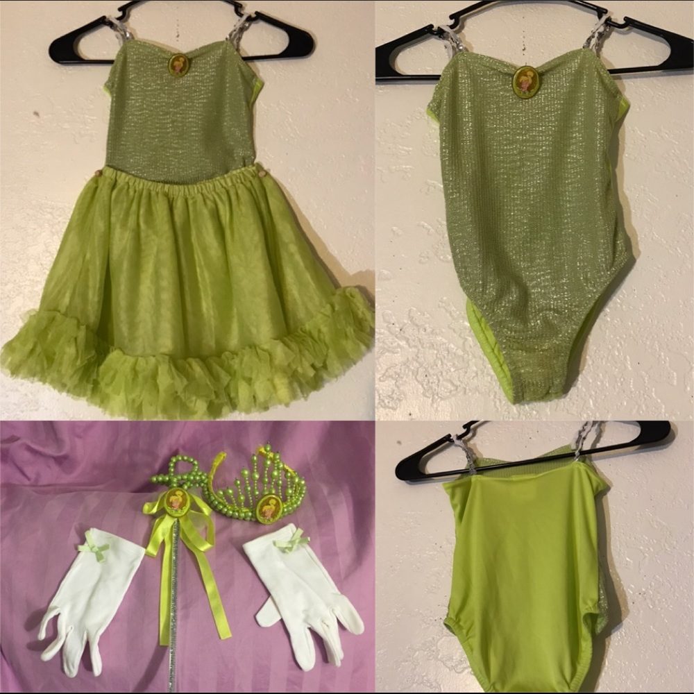XS 4/5 Disney Tinkerbell Costume Wand Crown Gloves